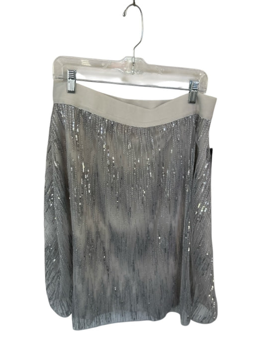 Donna Karan Size L Gray & Silver Polyester Waist Band Seqiun Stripe Midi Skirt Gray & Silver / L