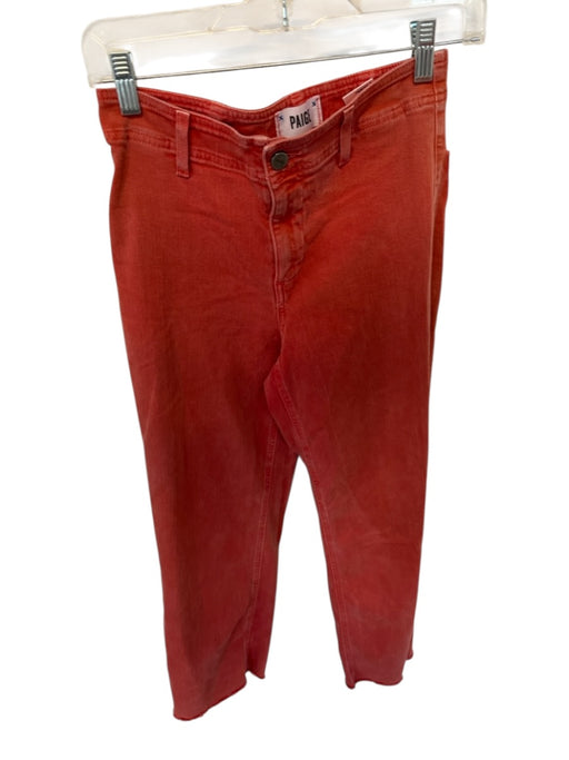 Paige Size 26 Orange Cotton Blend High Waist Wide Leg Cropped Raw Hem Jeans Orange / 26