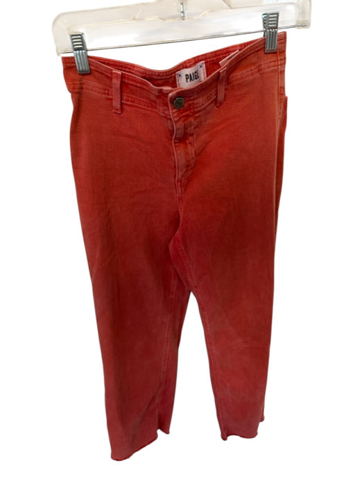 Paige Size 26 Orange Cotton Blend High Waist Wide Leg Cropped Raw Hem Jeans Orange / 26