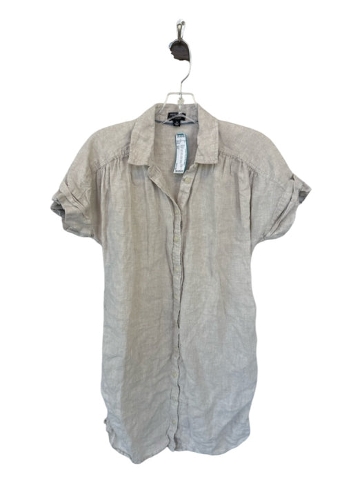 J Crew Size XS Beige Irish Linen Short Sleeve Button Down Mini Shirt Dress Dress Beige / XS