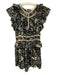 Ulla Johnson Size S / 6 Navy Blue & Beige Cotton Floral Ruffle Waistband Dress Navy Blue & Beige / S / 6