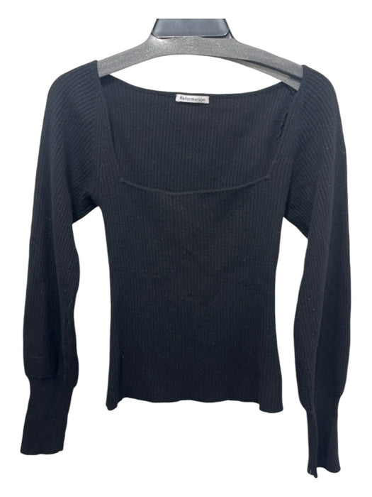 Reformation Size S Black Cashmere & Wool Ribbed Long Sleeve Wide Neck Top Black / S