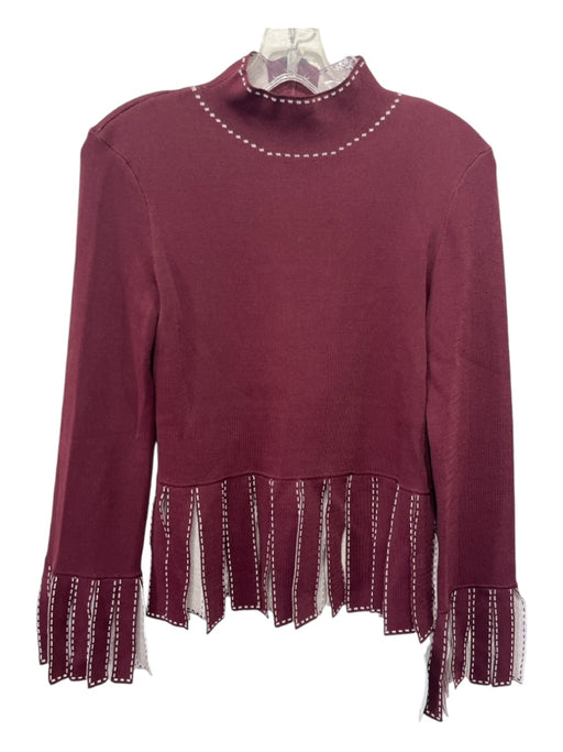 Staud Size M Burgundy & White Viscose & Nylon Blend Contrast Stitch Fringe Top Burgundy & White / M