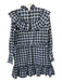 Ganni Size 36/S Blue & Black Cotton Plaid Ruffle Trim Long Sleeve Dress Blue & Black / 36/S