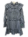 Ganni Size 36/S Blue & Black Cotton Plaid Ruffle Trim Long Sleeve Dress Blue & Black / 36/S