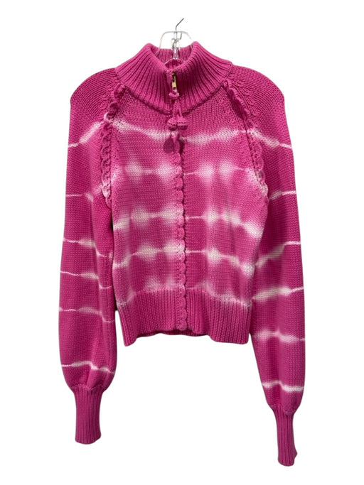 Loveshackfancy Size M Pink & White Cotton Zip Front Tie Dye Scalloped Cardigan Pink & White / M