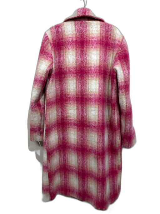 Lovers and Friends Size Small Pink, Beige & White Polyester Plaid Fuzzy Coat Pink, Beige & White / Small