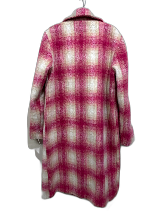 Lovers and Friends Size Small Pink, Beige & White Polyester Plaid Fuzzy Coat Pink, Beige & White / Small