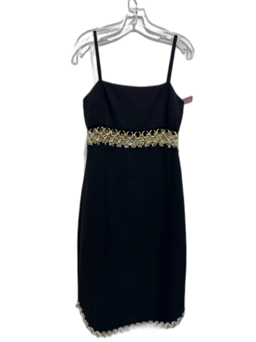 Alexis Size Medium Black & Gold Polyester Blend Cut Out Circle Chain Dress Black & Gold / Medium