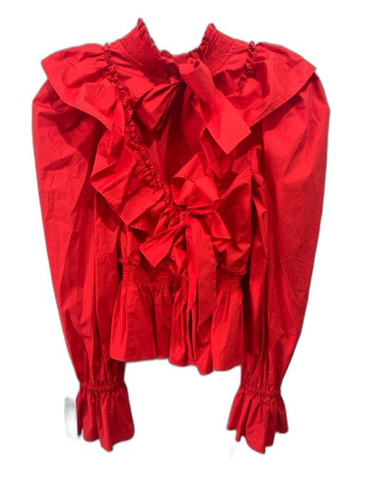 Sea New York Size Small Bright red Cotton Blend Ruffle Detail Long Sleeve Top Bright red / Small