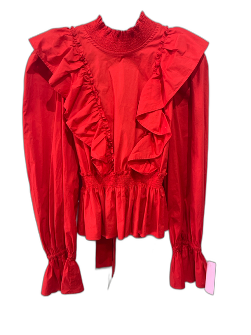 Sea New York Size Small Bright red Cotton Blend Ruffle Detail Long Sleeve Top Bright red / Small