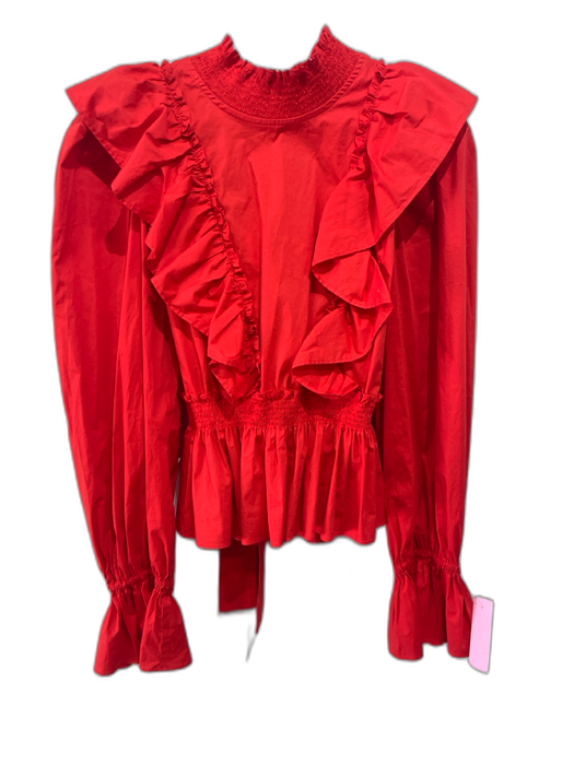 Sea New York Size Small Bright red Cotton Blend Ruffle Detail Long Sleeve Top Bright red / Small
