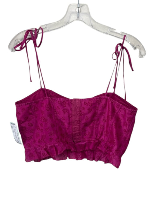 Ulla Johnson Size 8 Pink Cotton & Silk Sleeveless Crop Tie Shoulders Floral Top Pink / 8