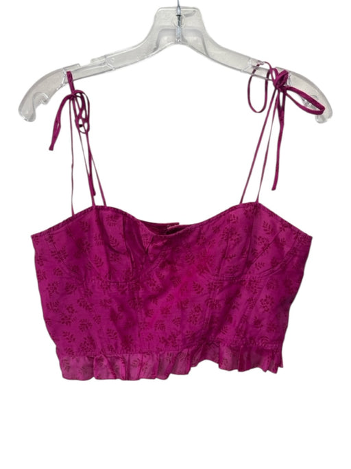 Ulla Johnson Size 8 Pink Cotton & Silk Sleeveless Crop Tie Shoulders Floral Top Pink / 8