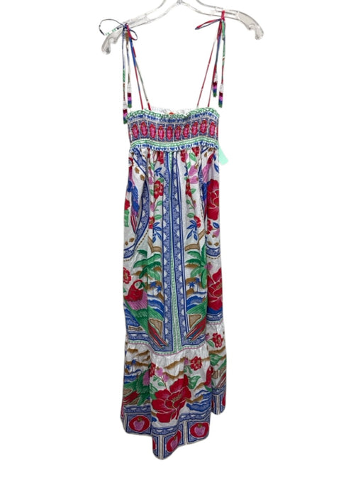 Farm Rio Size M White & Multi Cotton Sleeveless Floral All Over Print Dress White & Multi / M