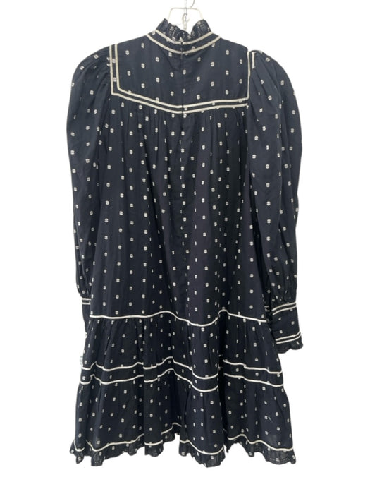 Ulla Johnson Size 4 Black & White Cotton Long Sleeve Pleats high neck Dots Dress Black & White / 4