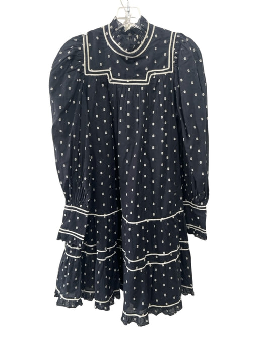 Ulla Johnson Size 4 Black & White Cotton Long Sleeve Pleats high neck Dots Dress Black & White / 4
