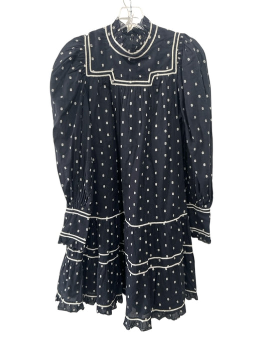 Ulla Johnson Size 4 Black & White Cotton Long Sleeve Pleats high neck Dots Dress Black & White / 4