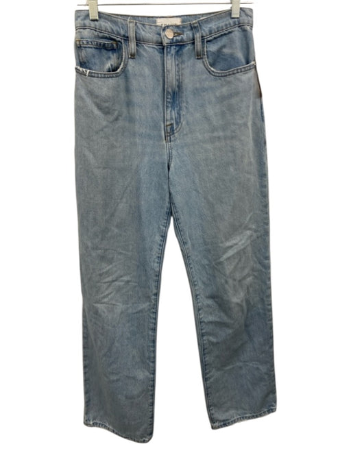 Frame Size Est 26 Light Wash Cotton Blend Straight Leg Distressed Detail Jeans Light Wash / Est 26