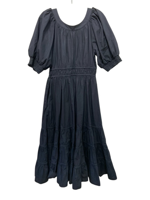 Ulla Johnson Size 4 Black Cotton Tiered Pockets Puff Sleeves Scoop neck Dress Black / 4