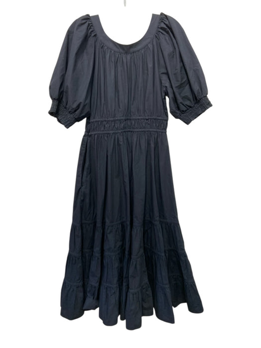 Ulla Johnson Size 4 Black Cotton Tiered Pockets Puff Sleeves Scoop neck Dress Black / 4