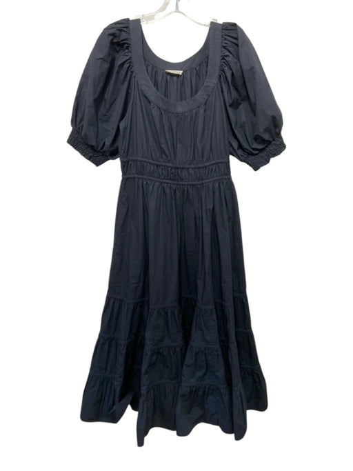Ulla Johnson Size 4 Black Cotton Tiered Pockets Puff Sleeves Scoop neck Dress Black / 4