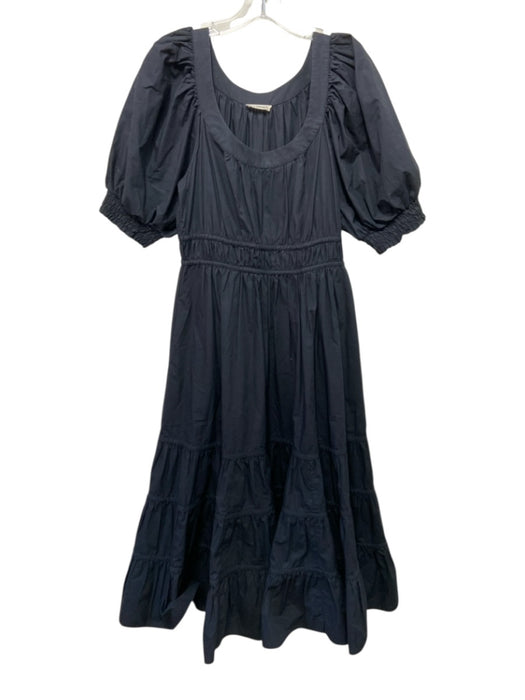 Ulla Johnson Size 4 Black Cotton Tiered Pockets Puff Sleeves Scoop neck Dress Black / 4