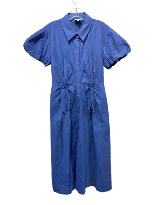 Tanya Taylor Size 4 Indigo Cotton Button Front Knot Detail Shirt Dress Dress Indigo / 4
