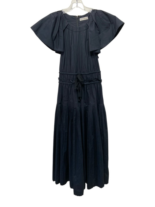 Ulla Johnson Size 4 Black Cotton Flutter Sleeves Tie Detail Pleated Dress Black / 4