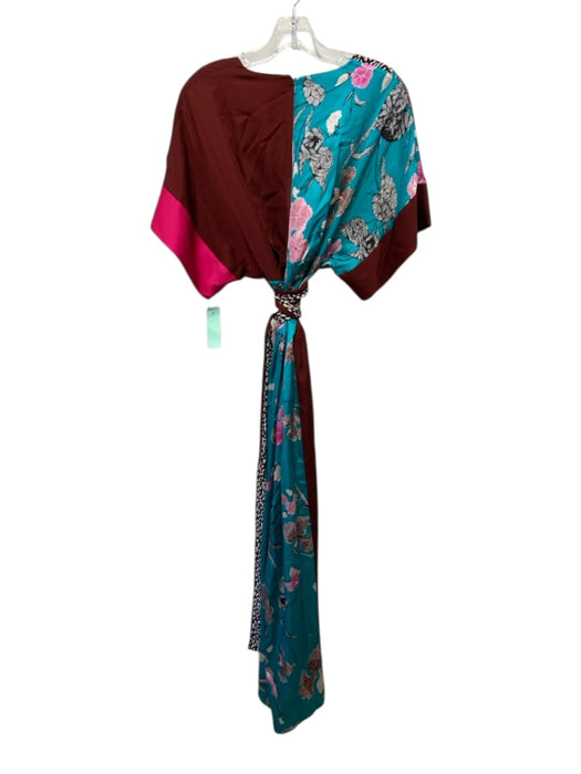 Diane Von Furstenberg Size S Red & Teal Viscose Satin Print Block Jumpsuit Red & Teal / S