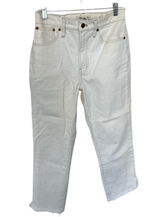 Madewell Size 28 Off White Cotton High Waist Straight Leg Raw Hem Jeans Off White / 28