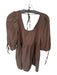 Showpo Size 4 Brown Cotton Tie Sleeve Puff Sleeve V Neck Front Tie Dress Brown / 4