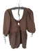 Showpo Size 4 Brown Cotton Tie Sleeve Puff Sleeve V Neck Front Tie Dress Brown / 4