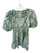 Christian Lacroix Size 4 Green & Cream Polyester Blend V Neck Puff Sleeve Dress Green & Cream / 4