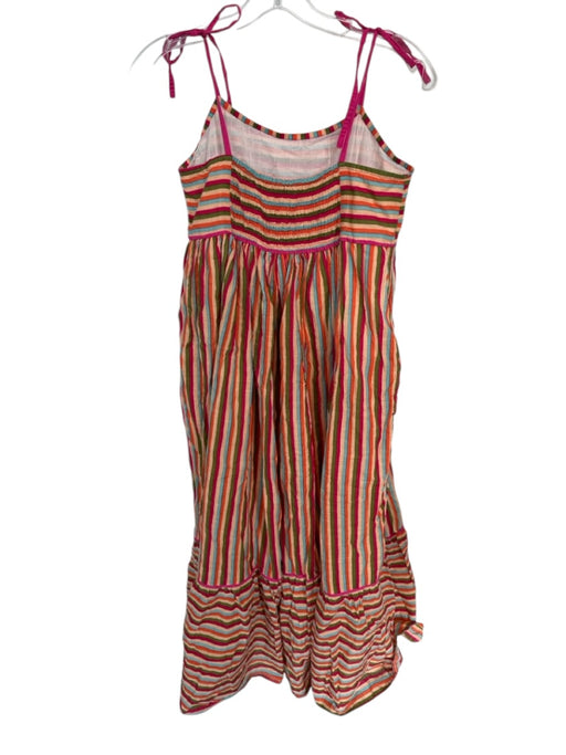 Olivia James Size M Orange Multi Cotton Smock Back Striped Tie Strap Maxi Dress Orange Multi / M