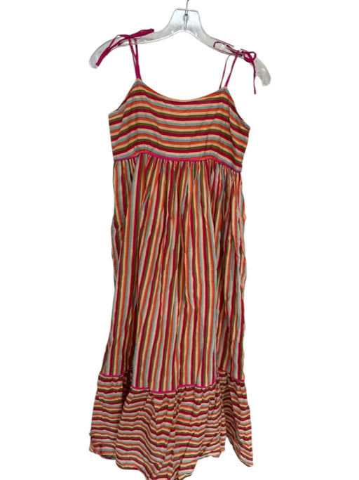 Olivia James Size M Orange Multi Cotton Smock Back Striped Tie Strap Maxi Dress Orange Multi / M