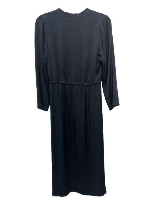 Raquel Allegra Size 0 Black Viscose Blend V Neck 1/4 Button 3/4 Sleeve Dress Black / 0