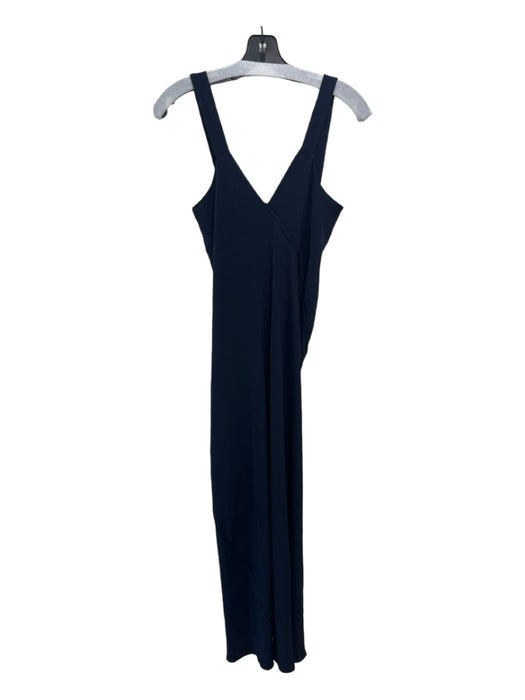Peter Cohen Gold Star Size P Navy Silk Sleeveless V Neck Maxi Textured Dress Navy / P