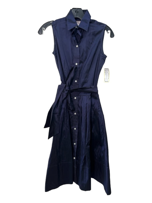 Ann Mashburn Size XS Navy Cotton Collared Button Up Sleeveless Midi Dress Navy / XS