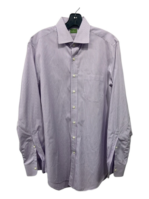 Sid Mashburn Size 15.5 Purple & White Cotton Striped Button Down Long Sleeve Top 15.5