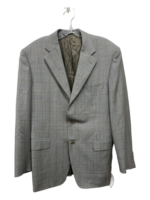Canali Tan & Blue Wool Blend Plaid 3 button Men's Blazer 52