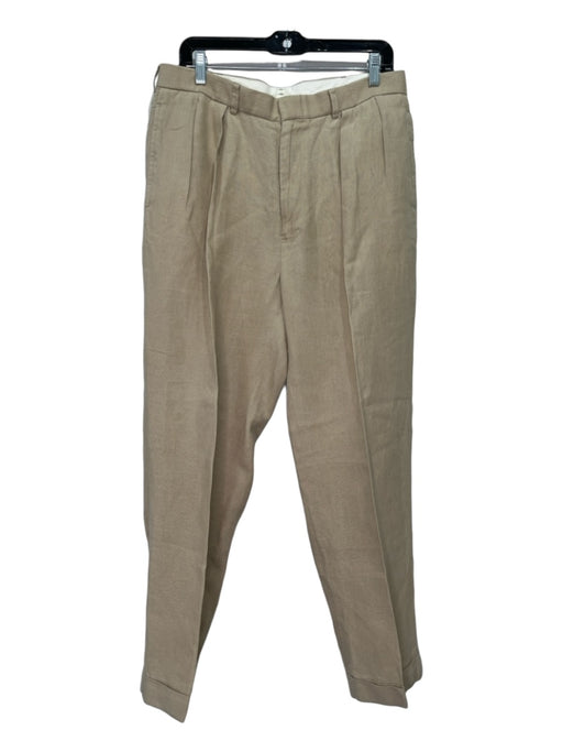 Polo Size 35 Tan Linen Blend Solid Pleats Khakis Men's Pants 35