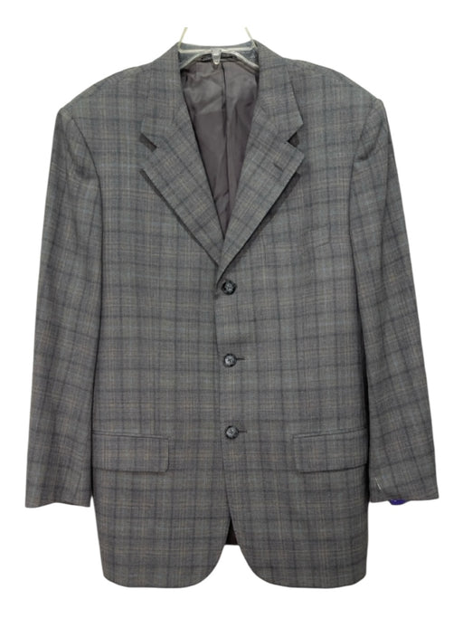 Corneliani Gray & Light Blue Wool Blend Plaid 2 Button Men's Blazer 52