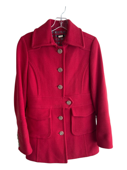 J. Crew Size 6 Red Wool Blend Collared Button Down Front Pockets Coat Red / 6