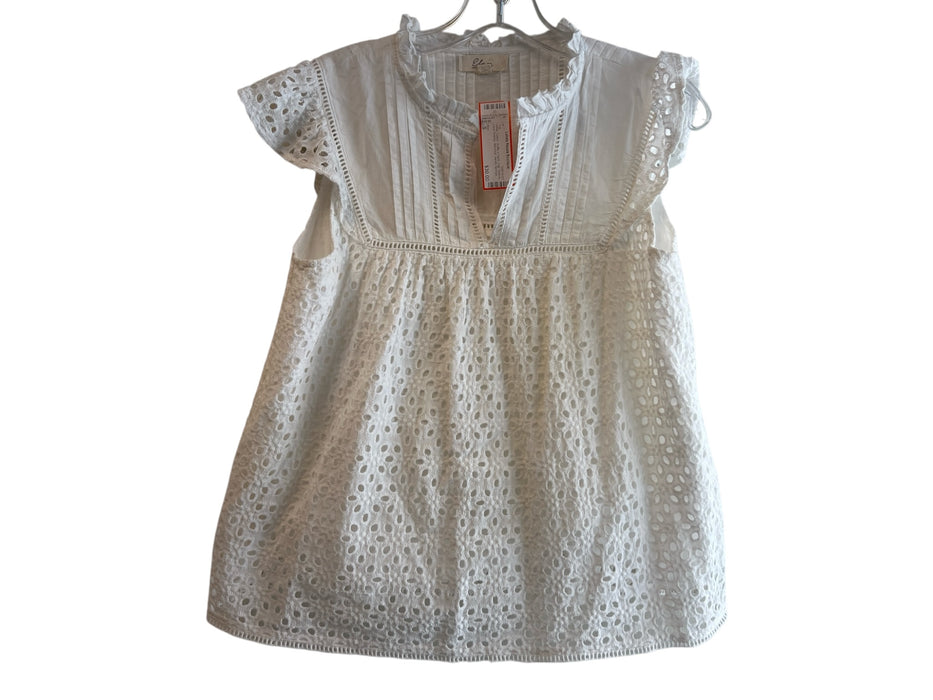 Elan Size S White Cotton Ruffle V Neck Cap Sleeve Lace Overlay Babydoll Top White / S