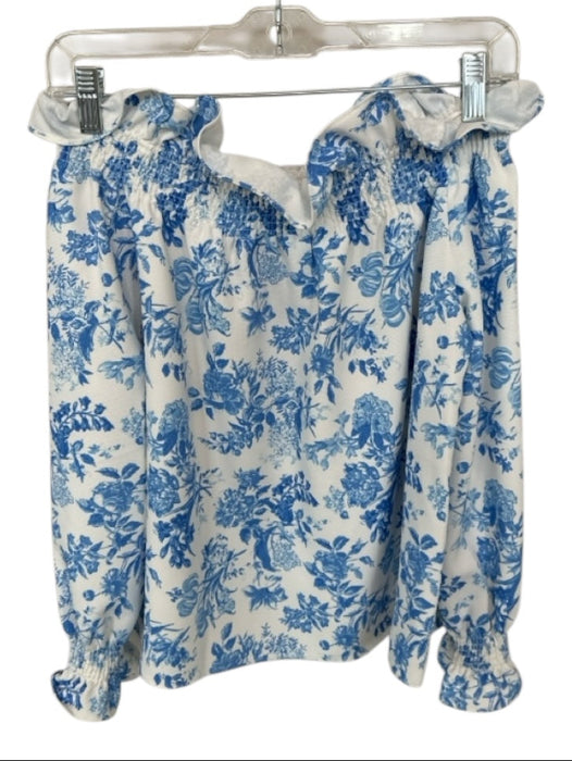 Tuckernuck Size XS White & Blue Polyester Off Shoulder Floral Top White & Blue / XS