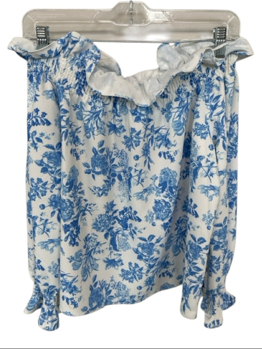 Tuckernuck Size XS White & Blue Polyester Off Shoulder Floral Top White & Blue / XS