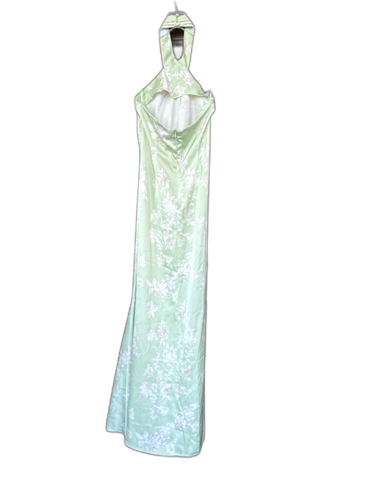 BHLDN Size 0 Sage Green & White Polyester Halter Neck Flowers Back Zip Gown Sage Green & White / 0