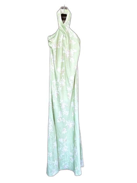 BHLDN Size 0 Sage Green & White Polyester Halter Neck Flowers Back Zip Gown Sage Green & White / 0