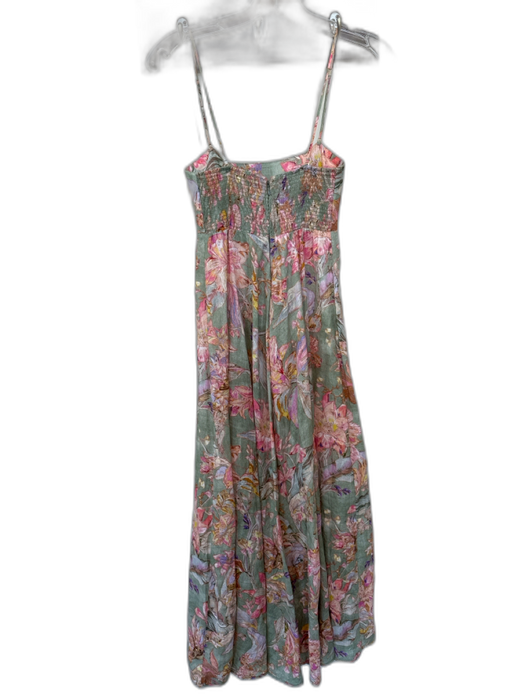 Zimmermann Size 0/XS Green & Multi Linen Flower Spaghetti Strap Maxi Dress Green & Multi / 0/XS